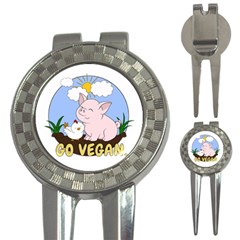 Go Vegan - Cute Pig And Chicken 3-in-1 Golf Divots by Valentinaart