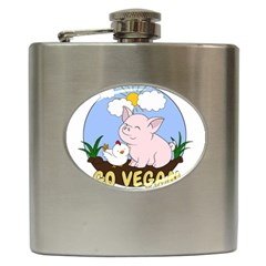 Go Vegan - Cute Pig And Chicken Hip Flask (6 Oz) by Valentinaart