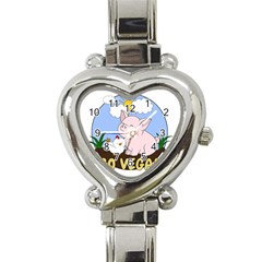 Go Vegan - Cute Pig And Chicken Heart Italian Charm Watch by Valentinaart