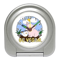 Go Vegan - Cute Pig And Chicken Travel Alarm Clocks by Valentinaart