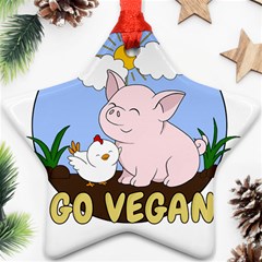 Go Vegan - Cute Pig And Chicken Star Ornament (two Sides) by Valentinaart