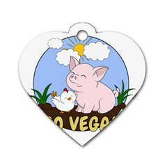 Go Vegan - Cute Pig And Chicken Dog Tag Heart (two Sides) by Valentinaart