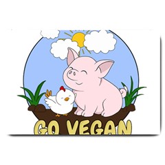 Go Vegan - Cute Pig And Chicken Large Doormat  by Valentinaart