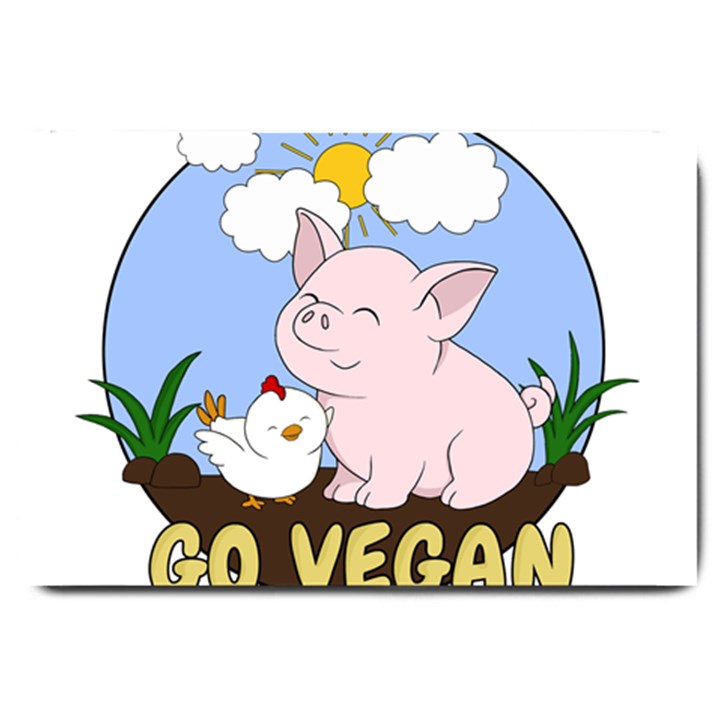 Go Vegan - Cute Pig and Chicken Large Doormat 