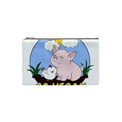 Go Vegan - Cute Pig And Chicken Cosmetic Bag (small)  by Valentinaart