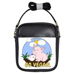 Go Vegan - Cute Pig And Chicken Girls Sling Bags by Valentinaart