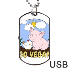 Go Vegan - Cute Pig And Chicken Dog Tag Usb Flash (two Sides) by Valentinaart