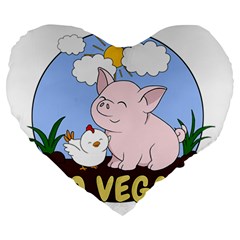 Go Vegan - Cute Pig And Chicken Large 19  Premium Heart Shape Cushions by Valentinaart