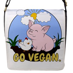 Go Vegan - Cute Pig And Chicken Flap Messenger Bag (s) by Valentinaart