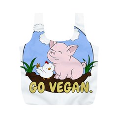 Go Vegan - Cute Pig And Chicken Full Print Recycle Bags (m)  by Valentinaart