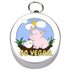 Go Vegan - Cute Pig And Chicken Silver Compasses by Valentinaart