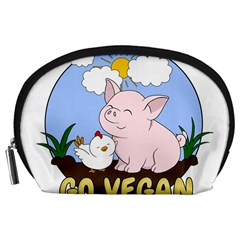 Go Vegan - Cute Pig And Chicken Accessory Pouches (large)  by Valentinaart