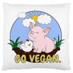 Go Vegan - Cute Pig And Chicken Large Flano Cushion Case (two Sides) by Valentinaart