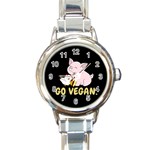 Go Vegan - Cute Pig and Chicken Round Italian Charm Watch Front