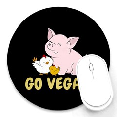 Go Vegan - Cute Pig And Chicken Round Mousepads by Valentinaart