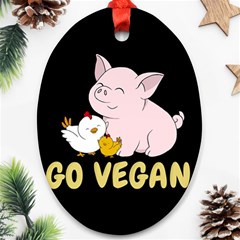 Go Vegan - Cute Pig And Chicken Ornament (oval) by Valentinaart