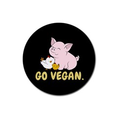 Go Vegan - Cute Pig And Chicken Rubber Coaster (round)  by Valentinaart