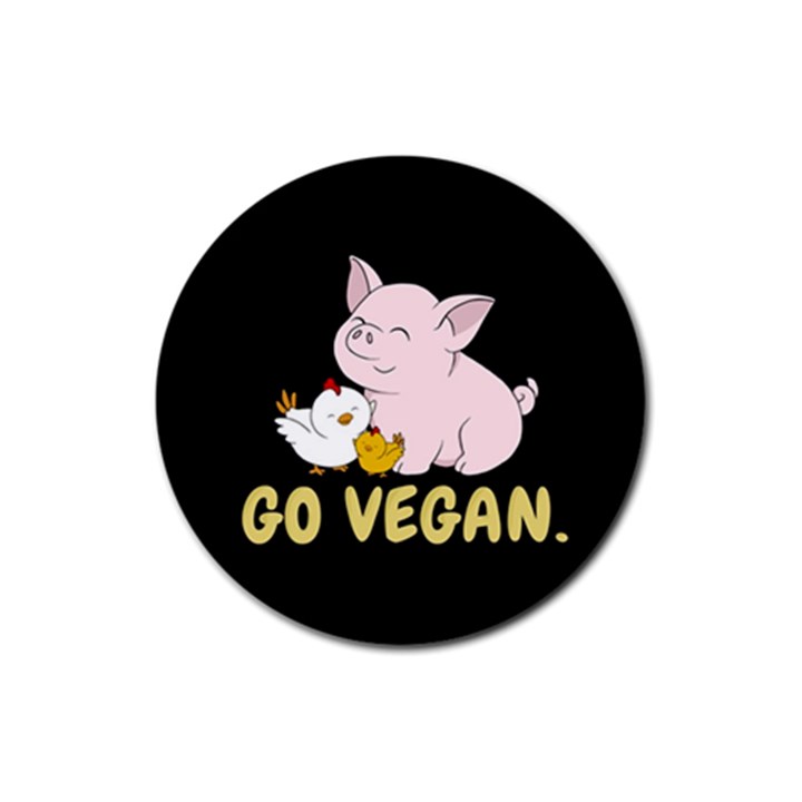 Go Vegan - Cute Pig and Chicken Rubber Coaster (Round) 