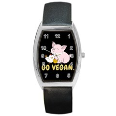 Go Vegan - Cute Pig And Chicken Barrel Style Metal Watch by Valentinaart