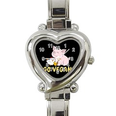 Go Vegan - Cute Pig And Chicken Heart Italian Charm Watch by Valentinaart