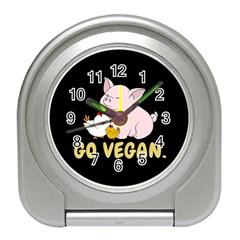 Go Vegan - Cute Pig And Chicken Travel Alarm Clocks by Valentinaart