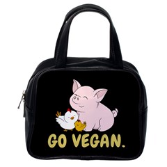 Go Vegan - Cute Pig And Chicken Classic Handbags (one Side) by Valentinaart