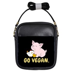 Go Vegan - Cute Pig And Chicken Girls Sling Bags by Valentinaart