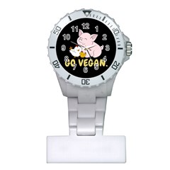 Go Vegan - Cute Pig And Chicken Plastic Nurses Watch by Valentinaart