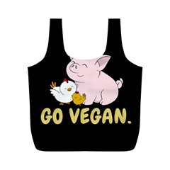 Go Vegan - Cute Pig And Chicken Full Print Recycle Bags (m)  by Valentinaart