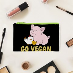 Go Vegan - Cute Pig And Chicken Cosmetic Bag (xs) by Valentinaart