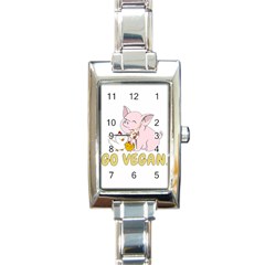 Go Vegan - Cute Pig And Chicken Rectangle Italian Charm Watch by Valentinaart