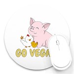 Go Vegan - Cute Pig and Chicken Round Mousepads Front