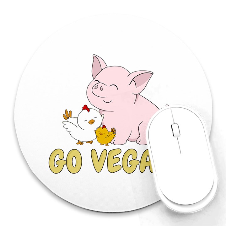 Go Vegan - Cute Pig and Chicken Round Mousepads