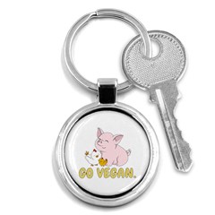 Go Vegan - Cute Pig And Chicken Key Chains (round)  by Valentinaart