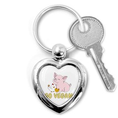 Go Vegan - Cute Pig And Chicken Key Chains (heart)  by Valentinaart