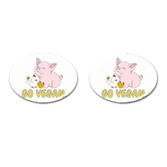 Go Vegan - Cute Pig And Chicken Cufflinks (oval) by Valentinaart