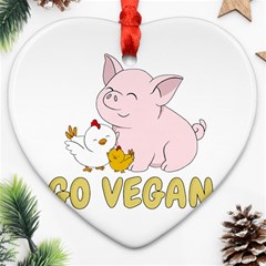 Go Vegan - Cute Pig And Chicken Heart Ornament (two Sides) by Valentinaart