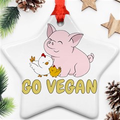 Go Vegan - Cute Pig And Chicken Star Ornament (two Sides) by Valentinaart