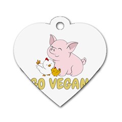 Go Vegan - Cute Pig And Chicken Dog Tag Heart (two Sides) by Valentinaart