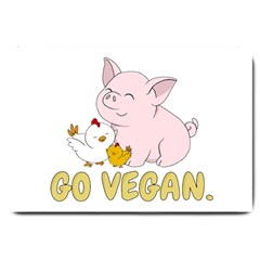 Go Vegan - Cute Pig And Chicken Large Doormat  by Valentinaart