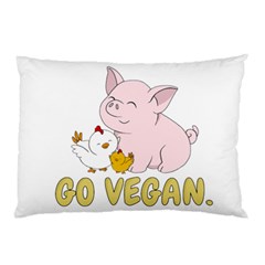 Go Vegan - Cute Pig And Chicken Pillow Case by Valentinaart