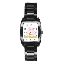 Go Vegan - Cute Pig And Chicken Stainless Steel Barrel Watch by Valentinaart