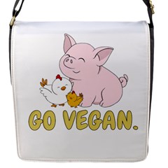 Go Vegan - Cute Pig And Chicken Flap Messenger Bag (s) by Valentinaart