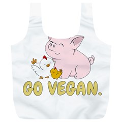 Go Vegan - Cute Pig And Chicken Full Print Recycle Bags (l)  by Valentinaart