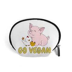 Go Vegan - Cute Pig And Chicken Accessory Pouches (small)  by Valentinaart