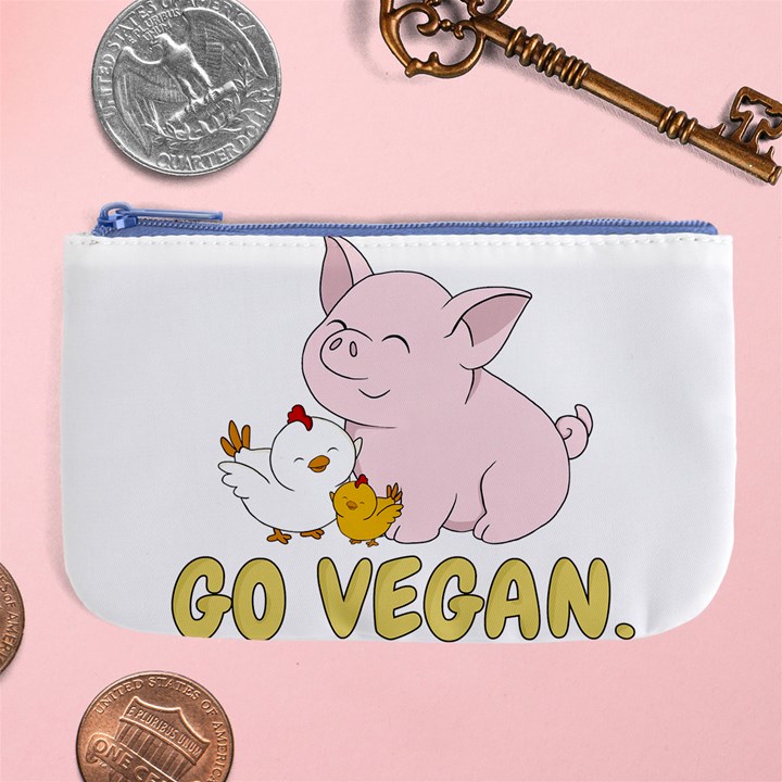 Go Vegan - Cute Pig and Chicken Large Coin Purse