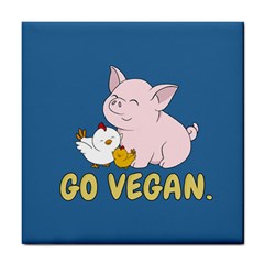 Go Vegan - Cute Pig and Chicken Tile Coasters