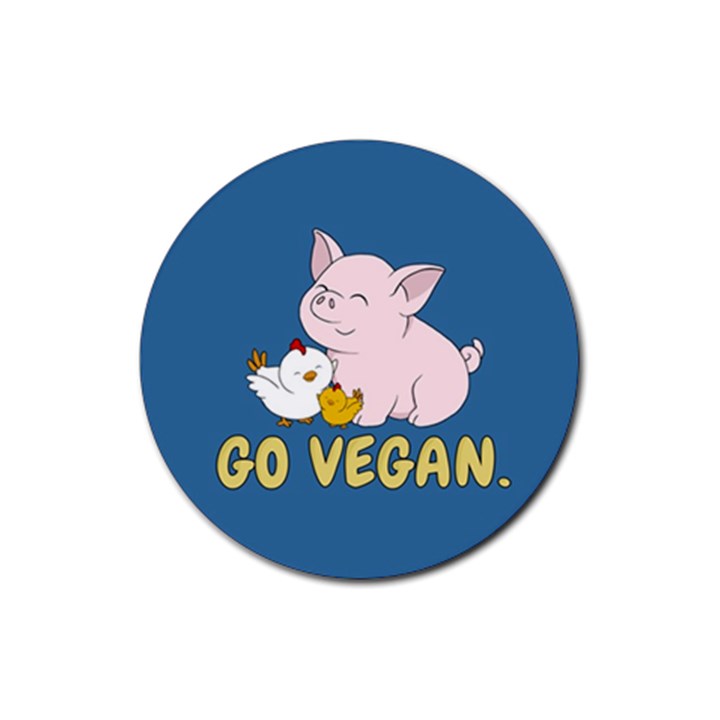 Go Vegan - Cute Pig and Chicken Rubber Coaster (Round) 