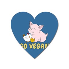 Go Vegan - Cute Pig and Chicken Heart Magnet