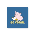 Go Vegan - Cute Pig and Chicken Square Magnet Front